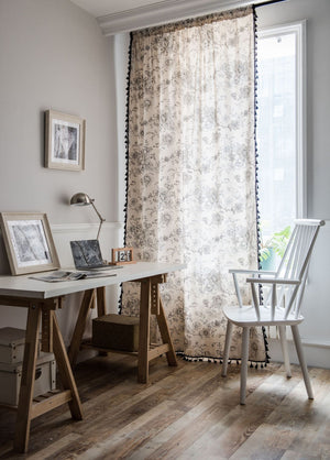 Vintage Toile Floral Curtain with Tassels