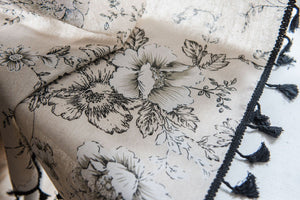 Vintage Toile Floral Curtain with Tassels