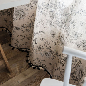 Open image in slideshow, Vintage Toile Floral Curtain with Tassels
