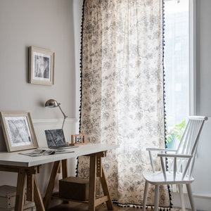 Vintage Toile Floral Curtain with Tassels