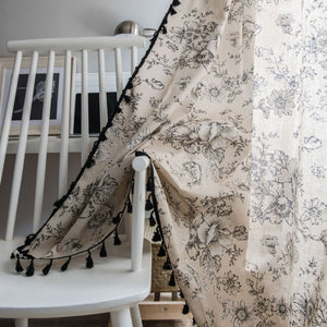 Vintage Toile Floral Curtain with Tassels